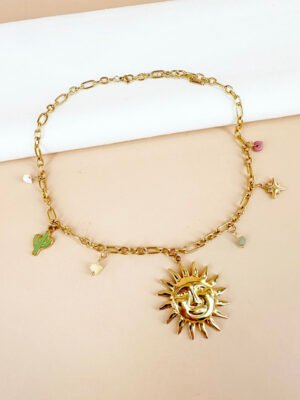 Collier breloques soleil en acier inoxydable