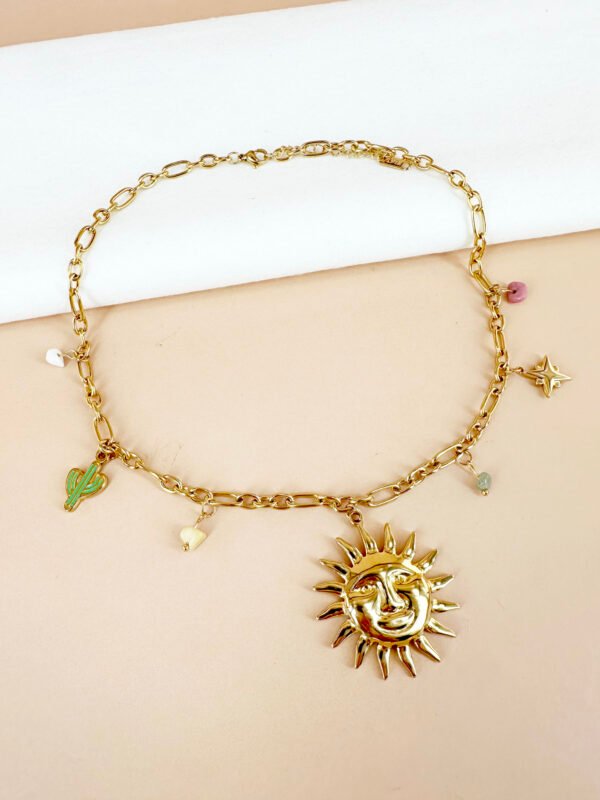Collier breloques soleil en acier inoxydable