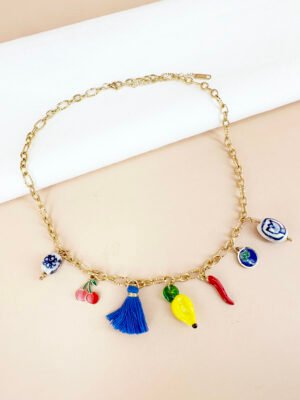 Collier breloques charms citron émail dolce vita en acier inoxydable