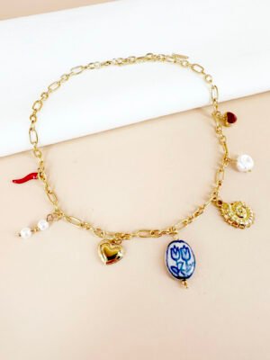 Collier breloques émail fleur en acier inoxydable