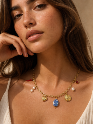 Collier breloques émail fleur en acier inoxydable