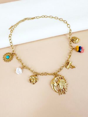 Collier breloques et charms soleil en acier inoxydable