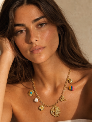 Collier breloques et charms soleil en acier inoxydable