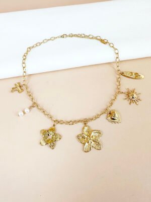 Collier breloques charms doré en acier inoxydable
