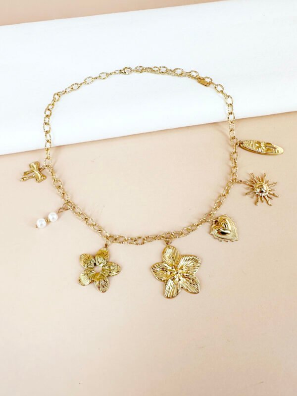 Collier breloques charms doré en acier inoxydable