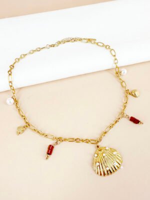 Collier coquillage et breloques en acier inoxydable