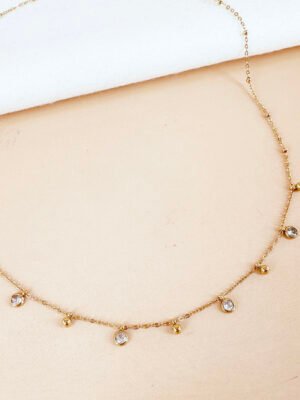 Collier pampilles perles et strass en acier inoxydable