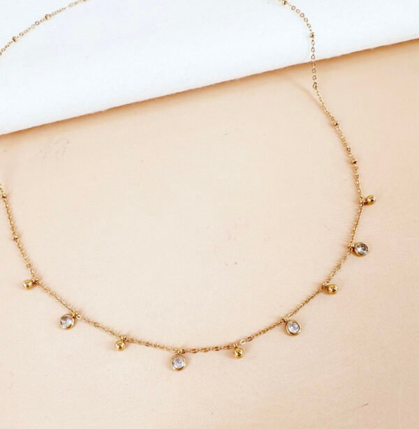 Collier pampilles perles et strass en acier inoxydable