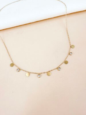 Collier pampilles rondes et strass en acier inoxydable