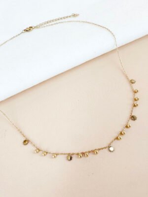 Collier perles et soleil en acier inoxydable