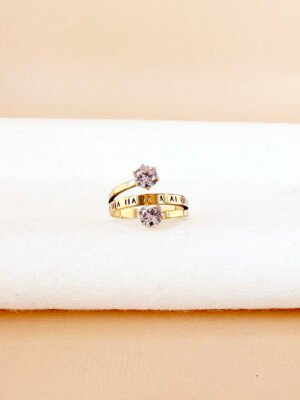 Bague double strass avec écriture en acier inoxydable