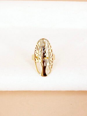Grande bague avec motif arbre en acier inoxydable