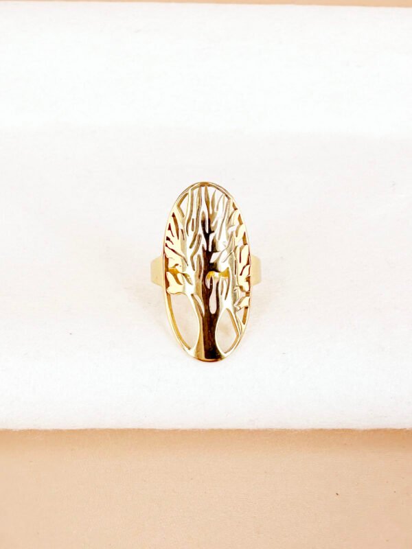 Grande bague avec motif arbre en acier inoxydable – Image 2