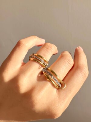 Bague Stella Triple Alliance avec strass en acier inoxydable