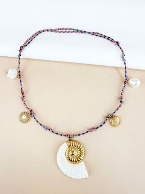 Collier cordon breloques coquillage en acier inoxydable