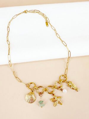 Collier maillon et breloques océan en acier inoxydable