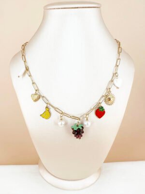 Collier breloques charms fruits en acier inoxydable