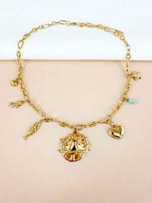 Collier breloques charms médaillon en acier inoxydable