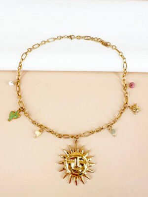 Collier breloques soleil en acier inoxydable