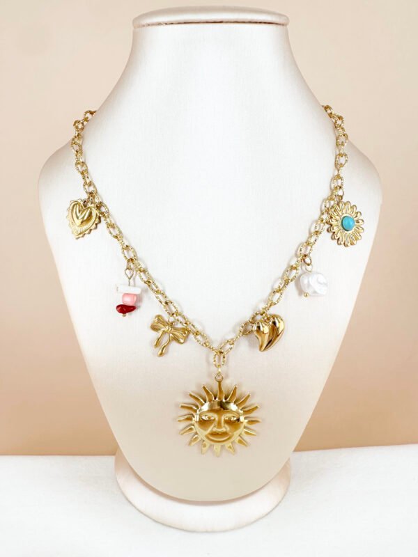 Collier charms breloques soleil en acier inoxydable – Image 3