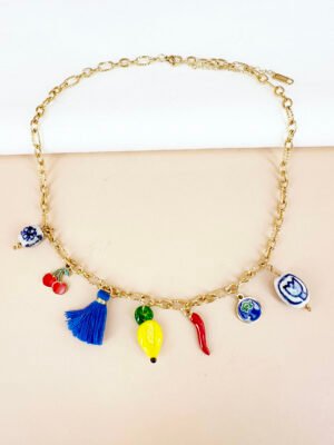 Collier breloques charms citron émail dolce vita en acier inoxydable