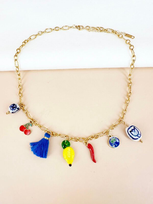 Collier breloques charms citron émail dolce vita en acier inoxydable – Image 2