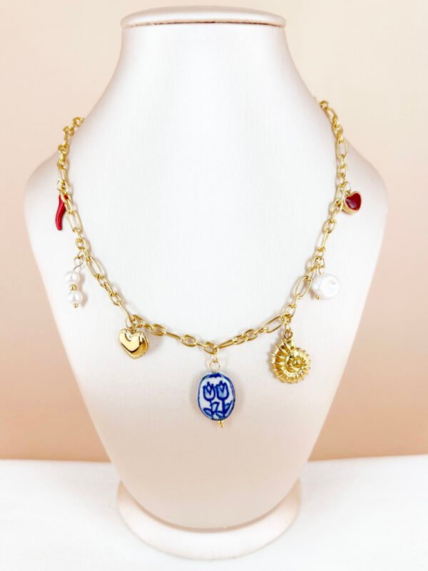 Collier breloques émail fleur en acier inoxydable – Image 3