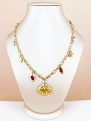 Collier coquillage et breloques en acier inoxydable