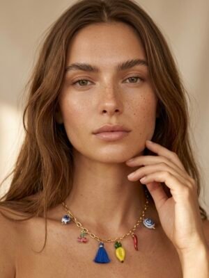 Collier breloques charms citron émail dolce vita en acier inoxydable