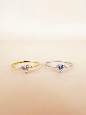 Bague coeur en strass en acier inoxydable 316L