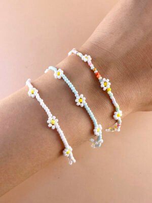 Bracelet perles fait main motif fleurs