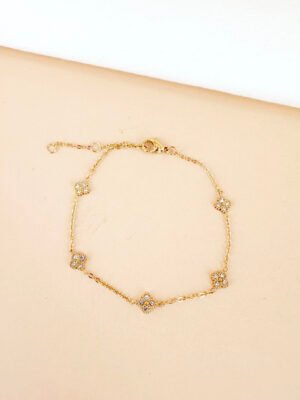 Bracelet fleurs en strass en acier inoxydable 316L