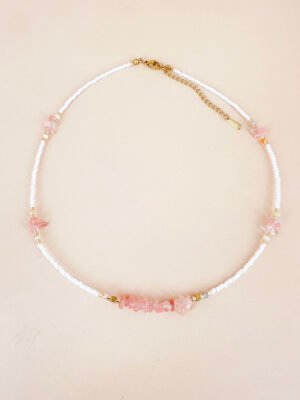 Collier perles et pierres fait main en acier inoxydable