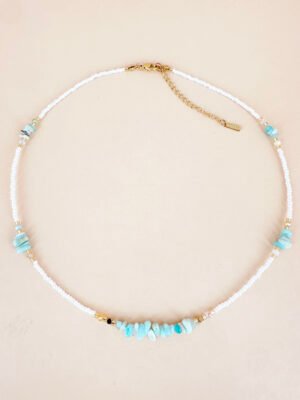 Collier perles et pierres fait main en acier inoxydable