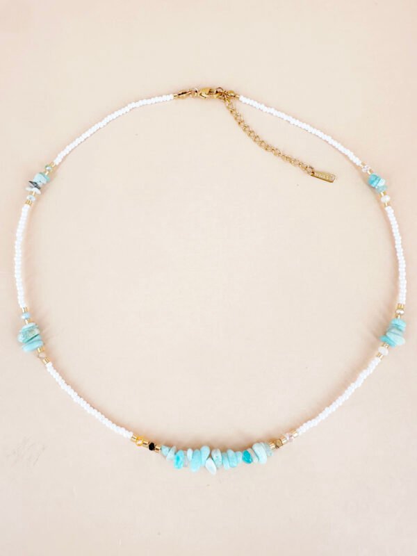 Collier perles et pierres fait main en acier inoxydable