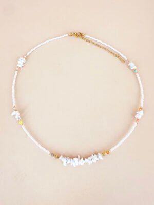 Collier perles et pierres fait main en acier inoxydable