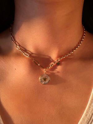 Collier pendentif rond étoile en acier inoxydable
