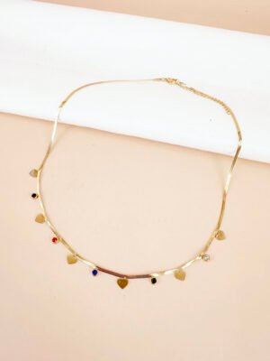 Collier pampilles coeur et strass en acier inoxydable