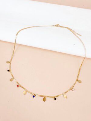 Collier pampilles gouttes et strass en acier inoxydable
