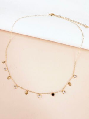 Collier pampilles soleil et strass en acier inoxydable