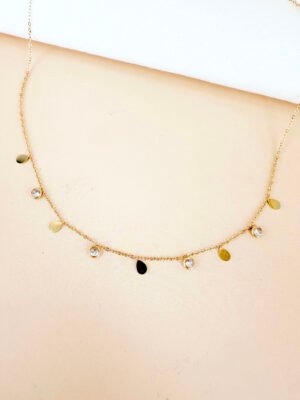 Collier pampilles gouttes et strass en acier inoxydable