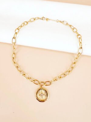 Collier médaillon motif bohème en acier inoxydable