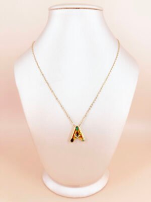 Collier lettre A et strass en acier inoxydable 316L