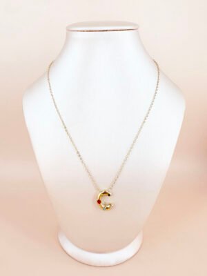 Collier lettre C et strass en acier inoxydable 316L