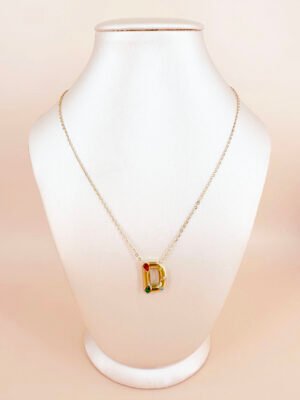 Collier lettre D et strass en acier inoxydable 316L