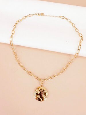 Collier médaillon lune soleil en acier inoxydable