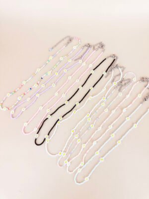 Collier perles fleurs fait main en acier inoxydable