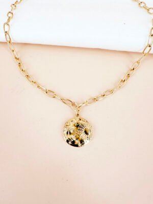 Collier médaillon lune soleil en acier inoxydable