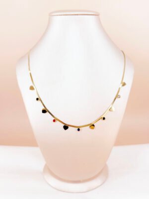 Collier pampilles coeur et strass en acier inoxydable