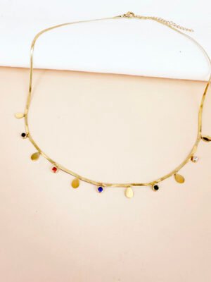 Collier pampilles gouttes et strass en acier inoxydable